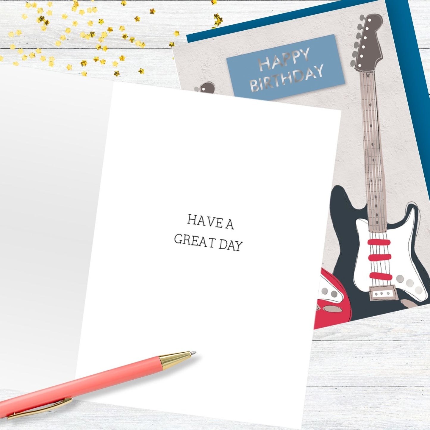 Hand-Finished Happy Birthday Guitar Card Rocking Celebration Embellished For Him