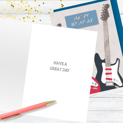 Hand-Finished Happy Birthday Guitar Card Rocking Celebration Embellished For Him