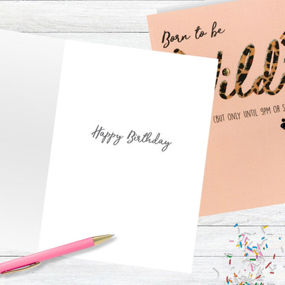 Hand-Finished Funny Birthday Card Born To Be Wild (Until 9PM) Glittered For Her
