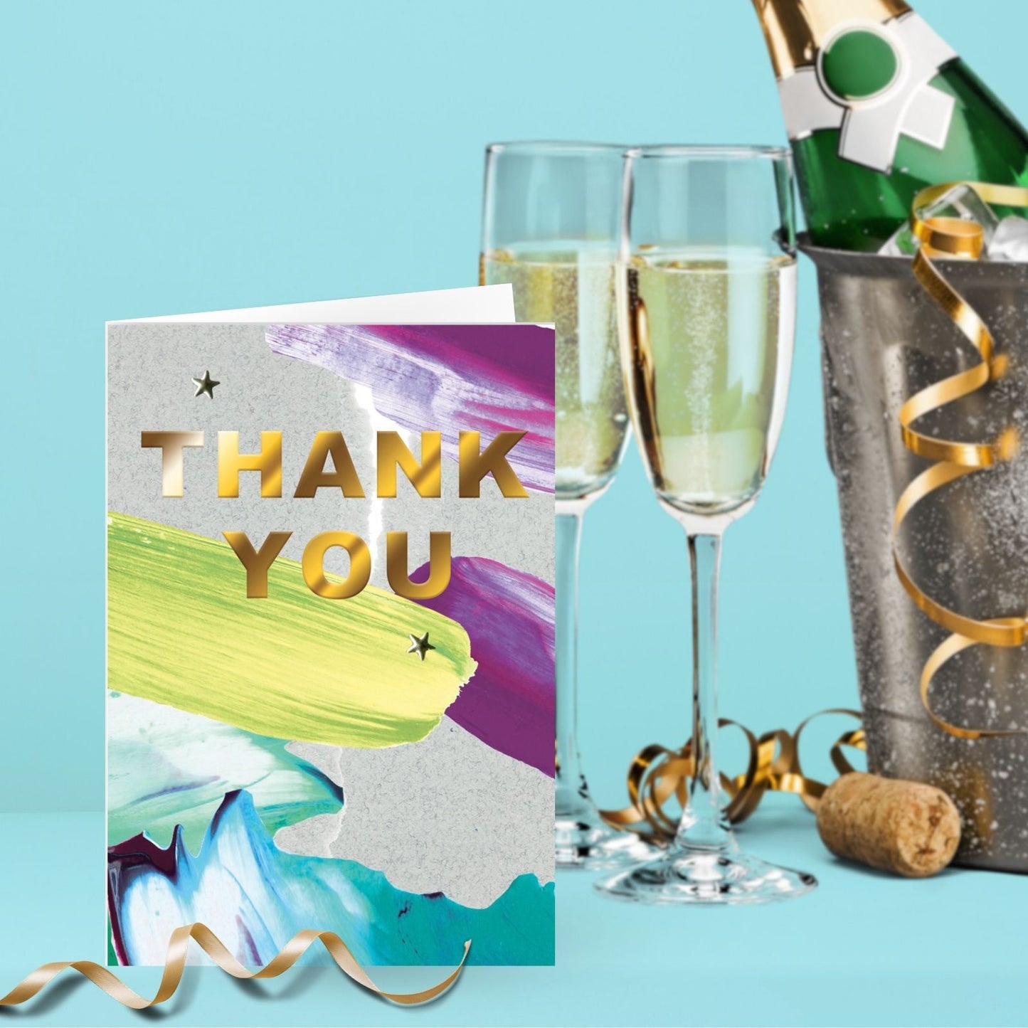 Hand-Finished Thank You Greeting Card Artistic Embellished Foiled Blank Inside