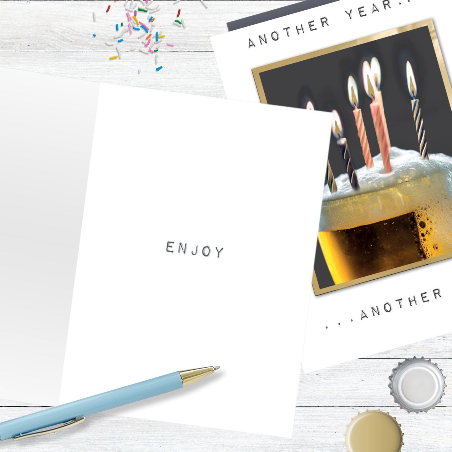 Hand-Finished Birthday Greeting Card Another Year Another Beer Foiled For Him