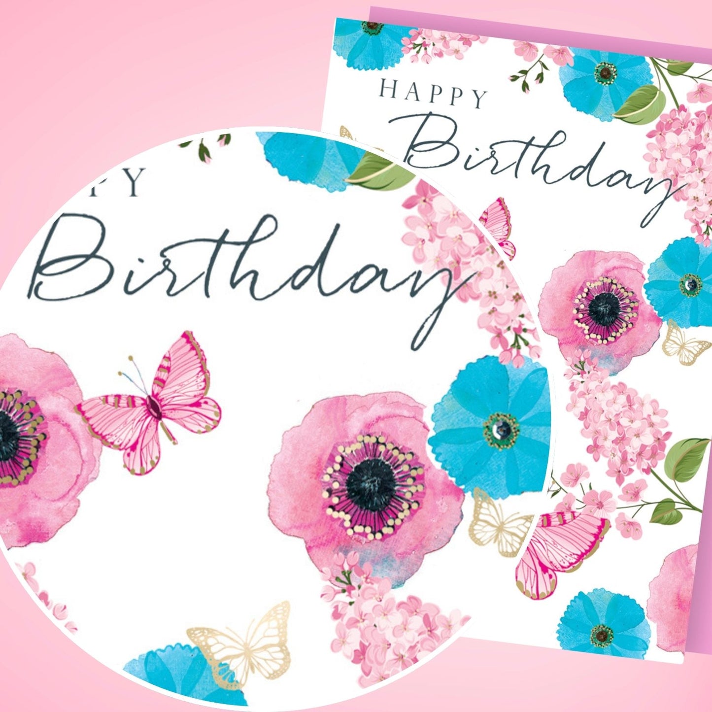 Hand-Finished Happy Birthday Card Embellished Flowers Butterflies For Her