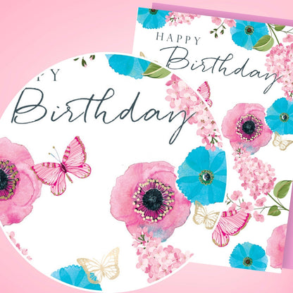 Hand-Finished Happy Birthday Card Embellished Flowers Butterflies For Her