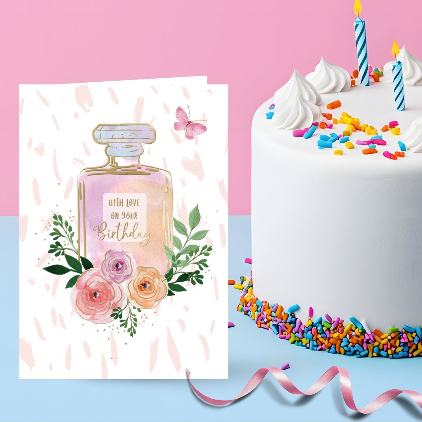 Hand-Finished Female Birthday Card Perfume Bottle Love On Your Birthday For Her