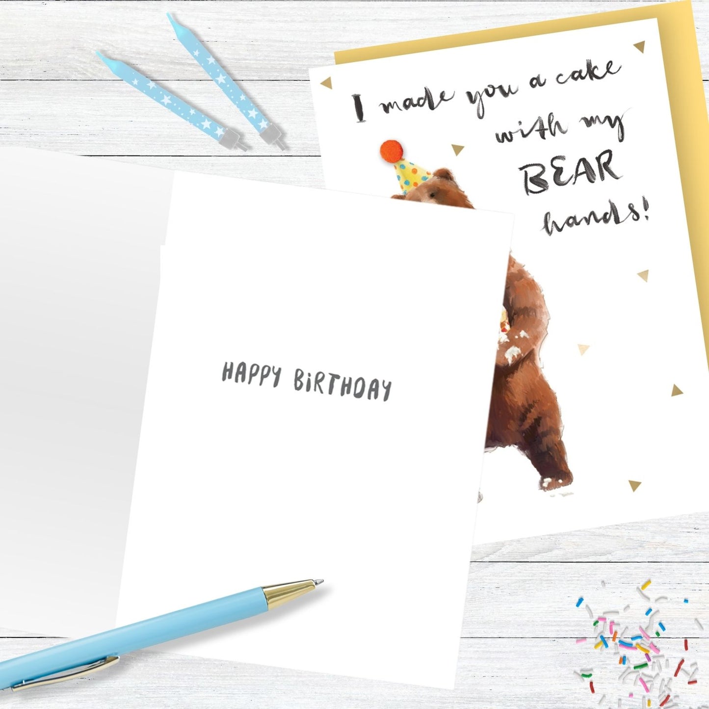 Hand-Finished Funny Birthday Card Made You A Cake With My Bear Hands Embellished
