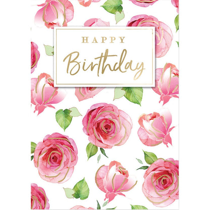 Hand-Finished Happy Birthday Card Embellished Floral Roses Greeting Card For Her