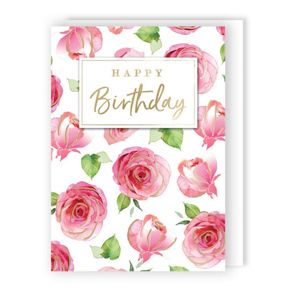 Hand-Finished Happy Birthday Card Embellished Floral Roses Greeting Card For Her