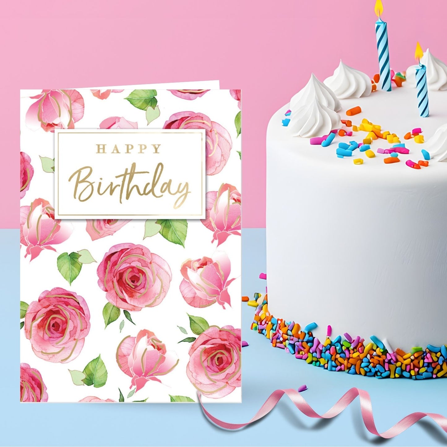 Hand-Finished Happy Birthday Card Embellished Floral Roses Greeting Card For Her
