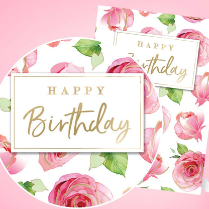 Hand-Finished Happy Birthday Card Embellished Floral Roses Greeting Card For Her