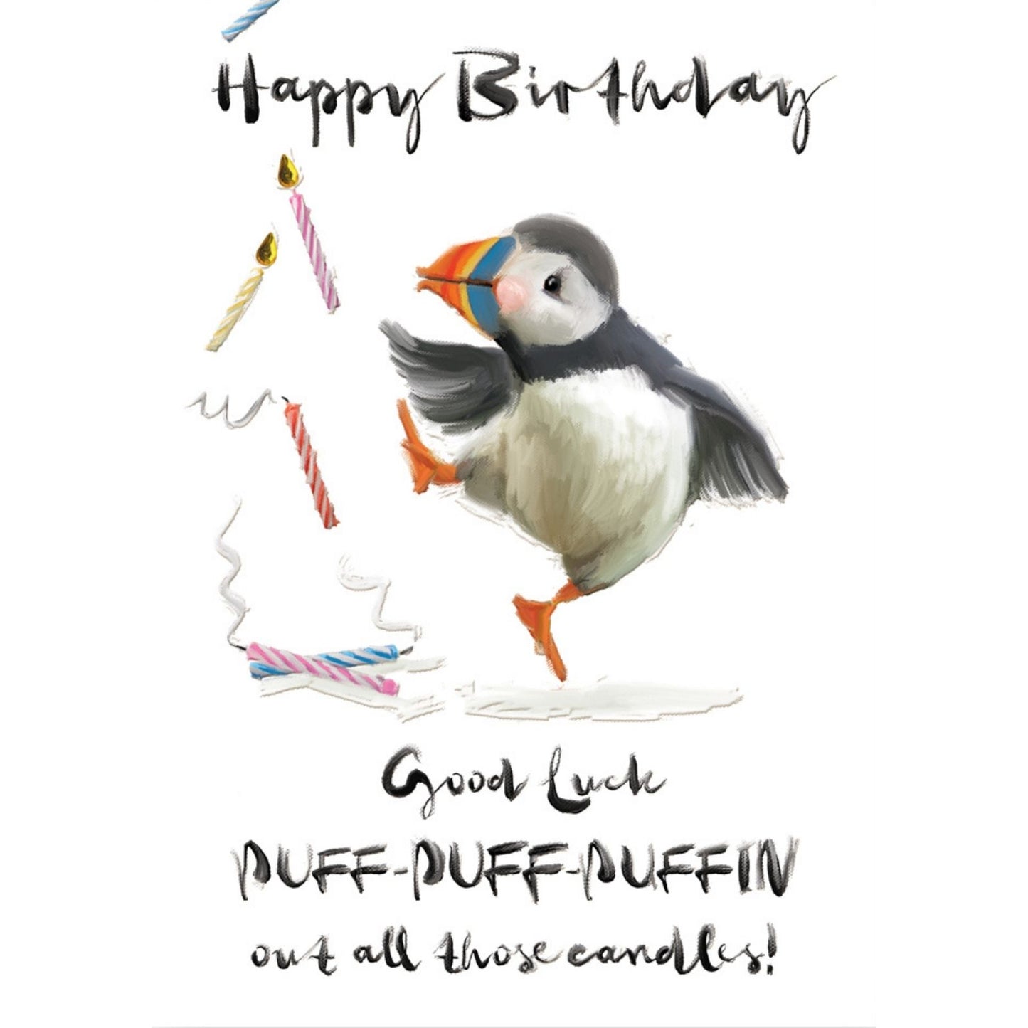 Hand-Finished Funny Happy Birthday Card Egood Luck Puffin Out All Those Candles!