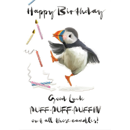 Hand-Finished Funny Happy Birthday Card Egood Luck Puffin Out All Those Candles!