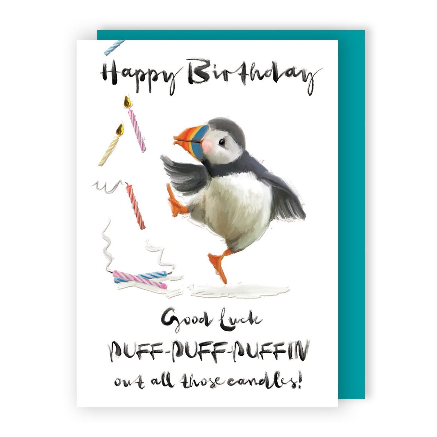 Hand-Finished Funny Happy Birthday Card Egood Luck Puffin Out All Those Candles!
