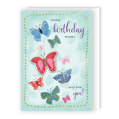 Hand-Finished Birthday Wishes Greeting Card Embellished Butterflies For Her