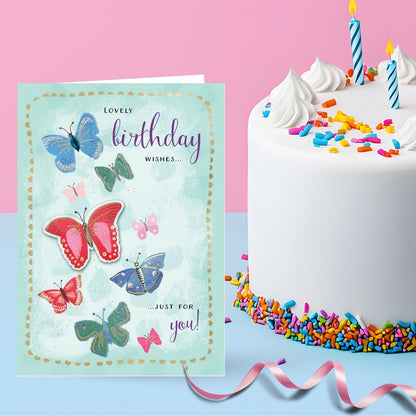 Hand-Finished Birthday Wishes Greeting Card Embellished Butterflies For Her