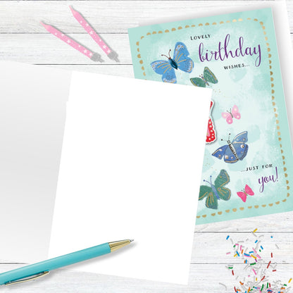 Hand-Finished Birthday Wishes Greeting Card Embellished Butterflies For Her