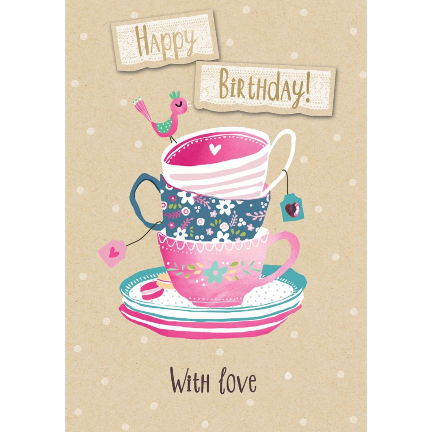 Hand-Finished Birthday Greeting Card Embellished Foiled Teacups For Her