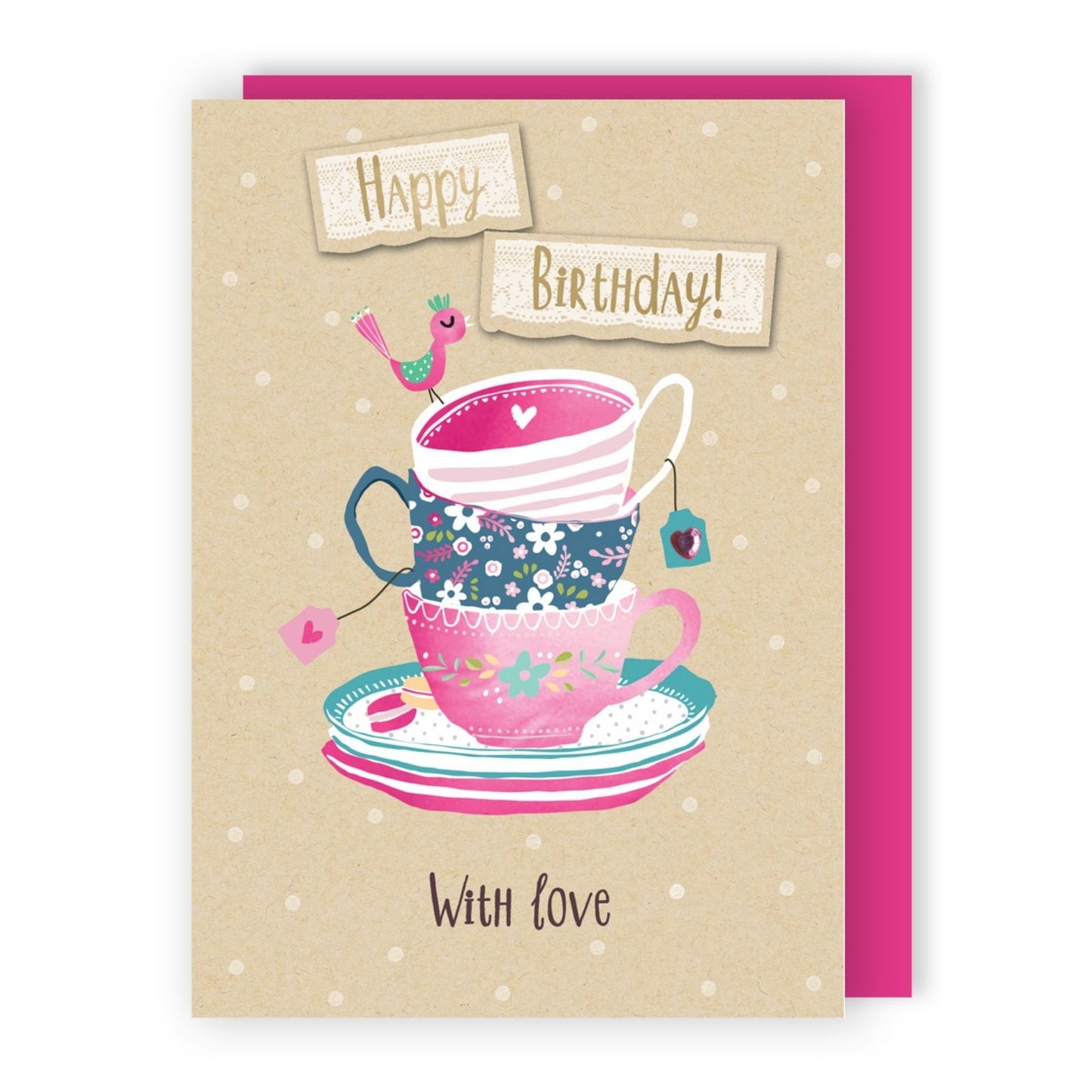 Hand-Finished Birthday Greeting Card Embellished Foiled Teacups For Her