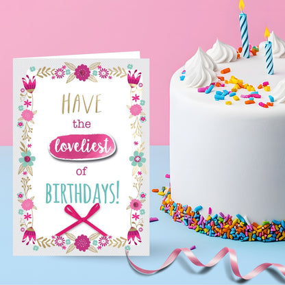Hand-Finished Loveliest Birthday Greeting Card Celebration Embellished For Her