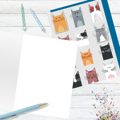 Hand-Finished Cats Greeting Card Embellished Cat Design Blank For Any Occasion