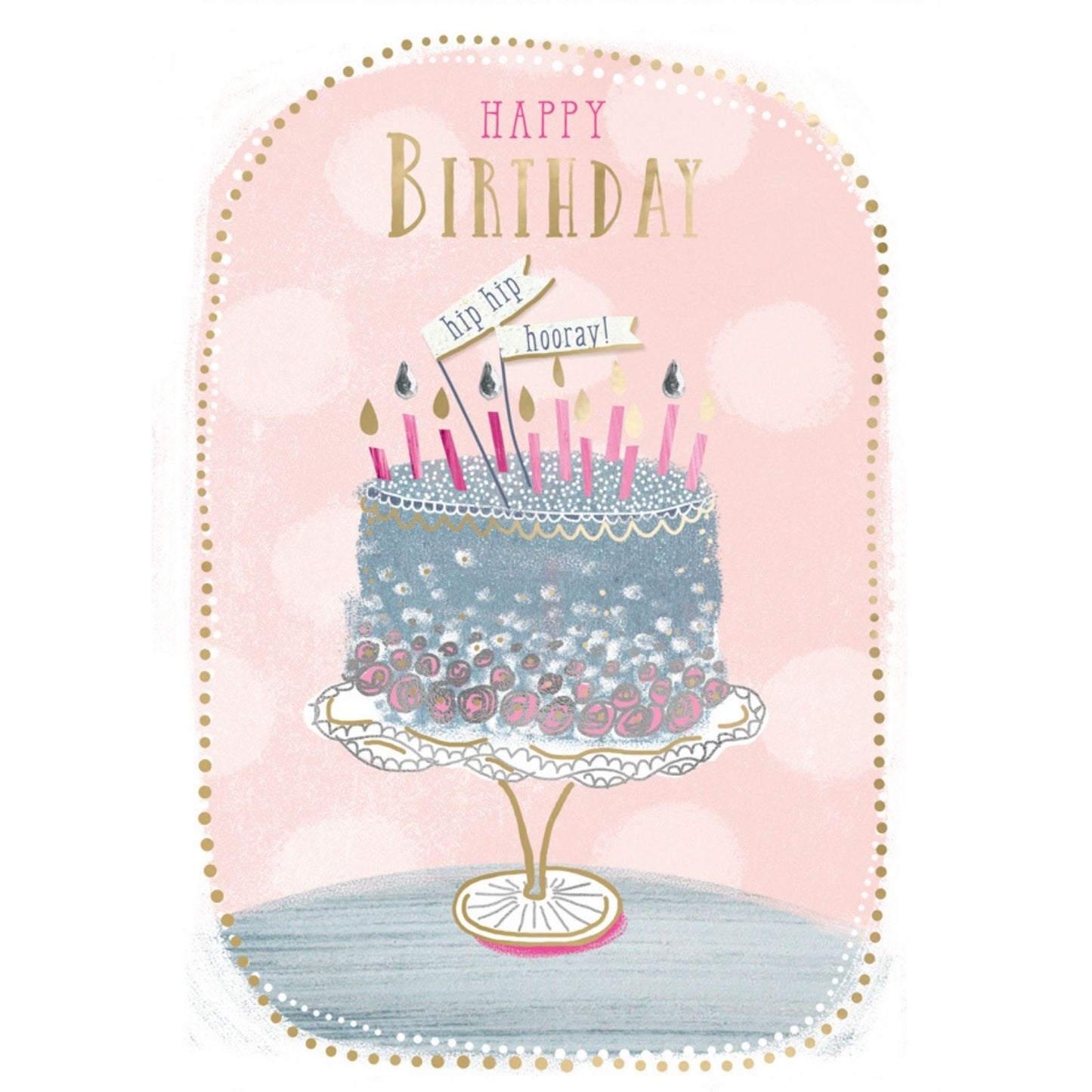 Hand-Finished Birthday Greeting Card Embellished Cake Hip Hip Hooray! For Her