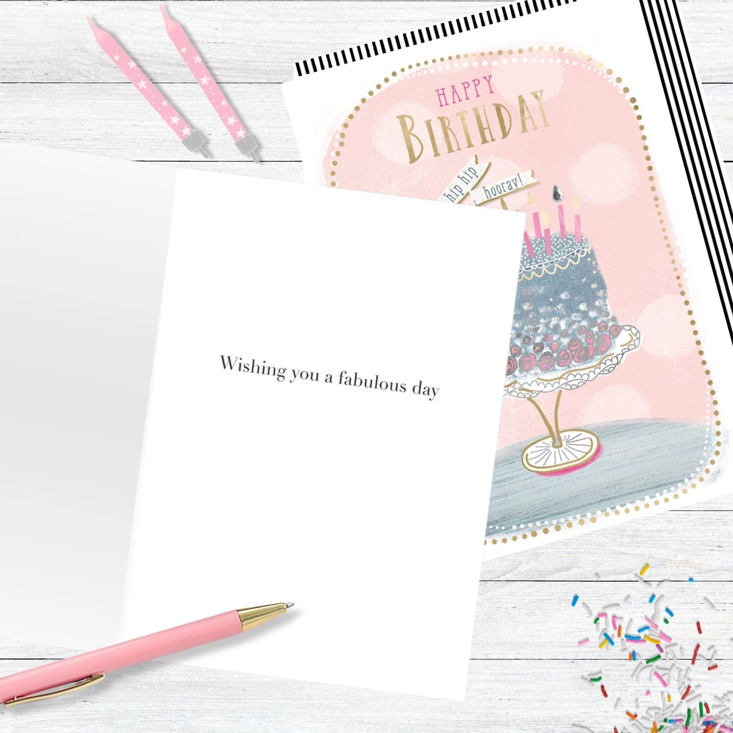 Hand-Finished Birthday Greeting Card Embellished Cake Hip Hip Hooray! For Her