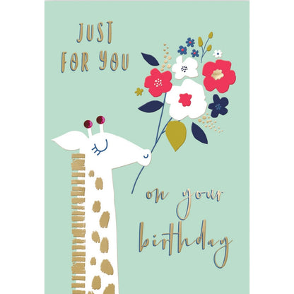 Hand-Finished Birthday Celebration Card Giraffe Flowers Just For You For Her