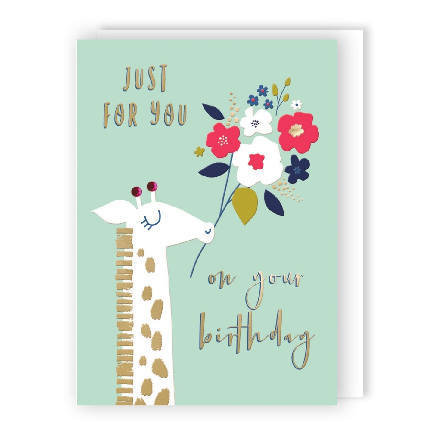 Hand-Finished Birthday Celebration Card Giraffe Flowers Just For You For Her