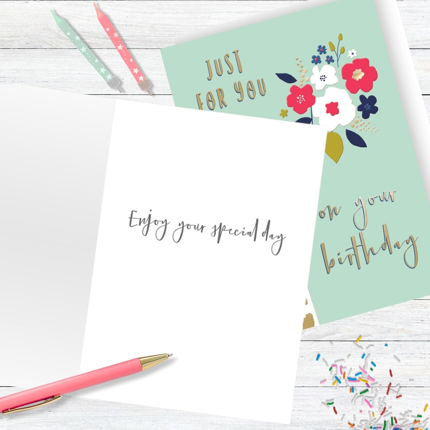 Hand-Finished Birthday Celebration Card Giraffe Flowers Just For You For Her