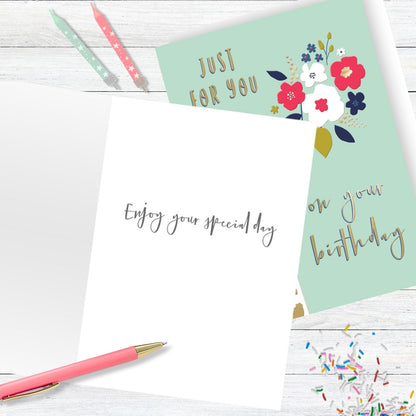 Hand-Finished Birthday Celebration Card Giraffe Flowers Just For You For Her