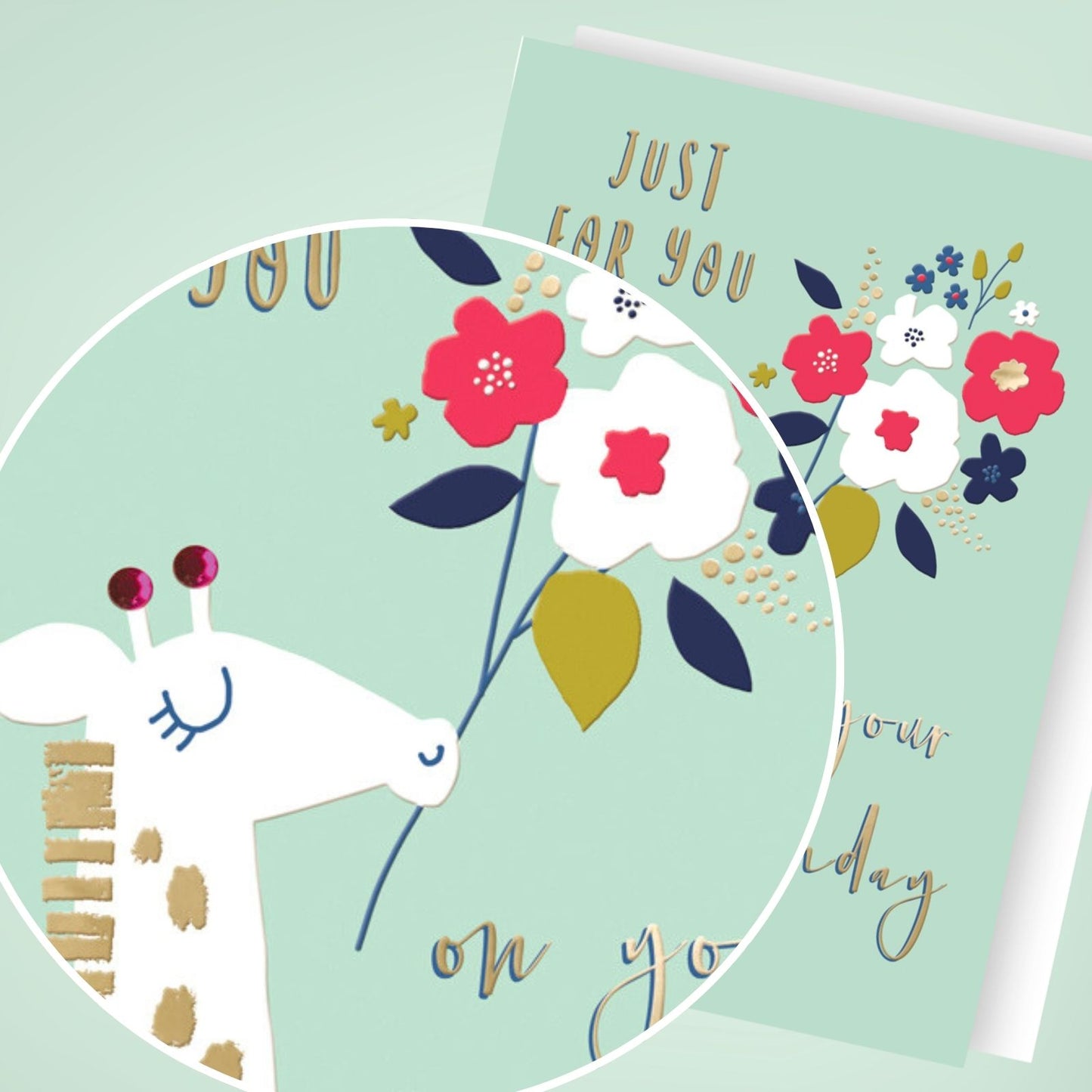 Hand-Finished Birthday Celebration Card Giraffe Flowers Just For You For Her