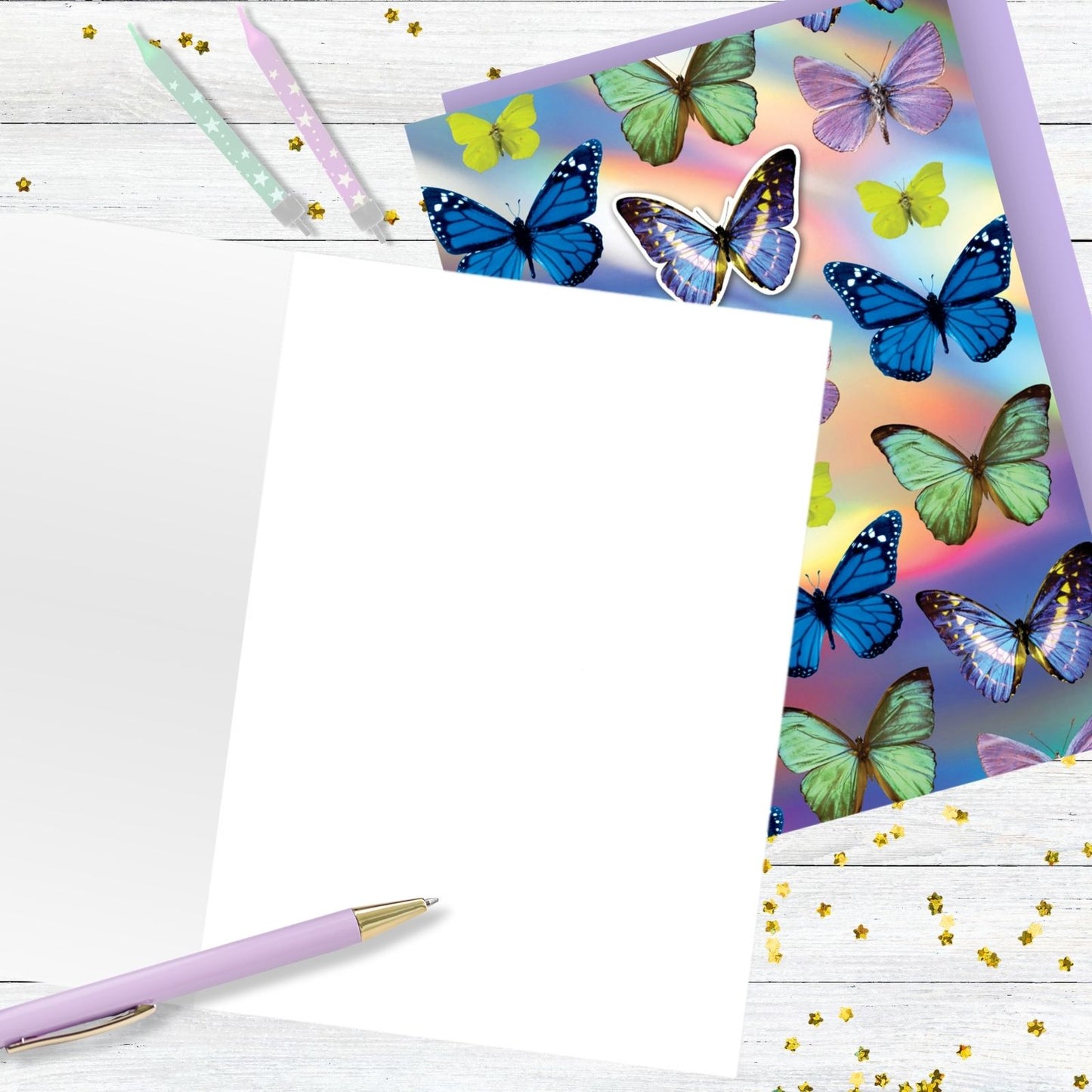 Hand-Finished Foiled Greeting Card Decorated Butterflies Blank For Any Occasion