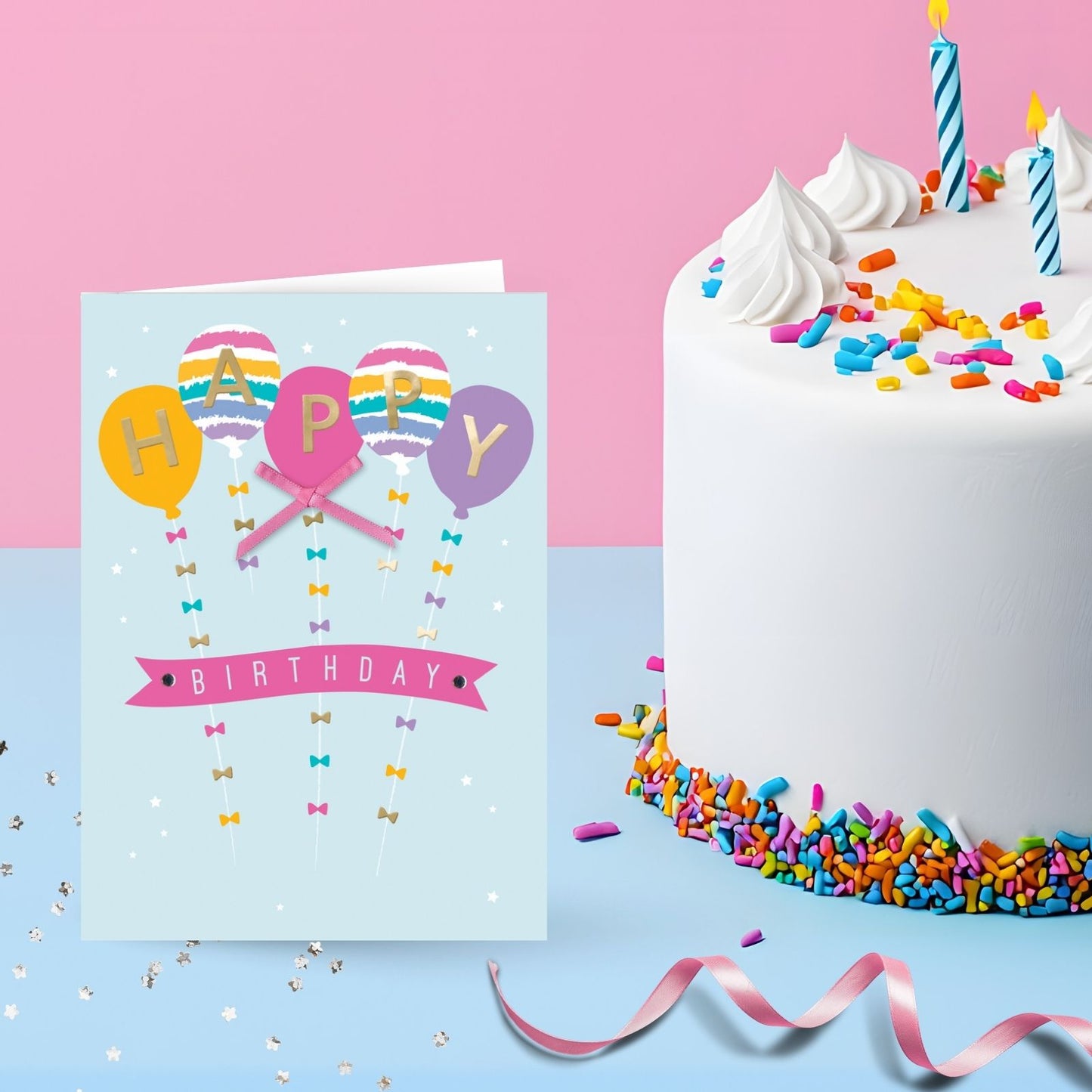 Hand-Finished HAPPY Birthday Greeting Card Embellished Balloons For Her