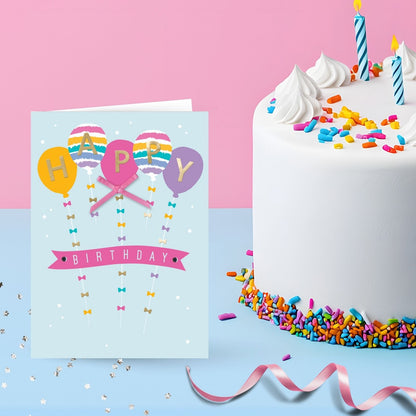 Hand-Finished HAPPY Birthday Greeting Card Embellished Balloons For Her