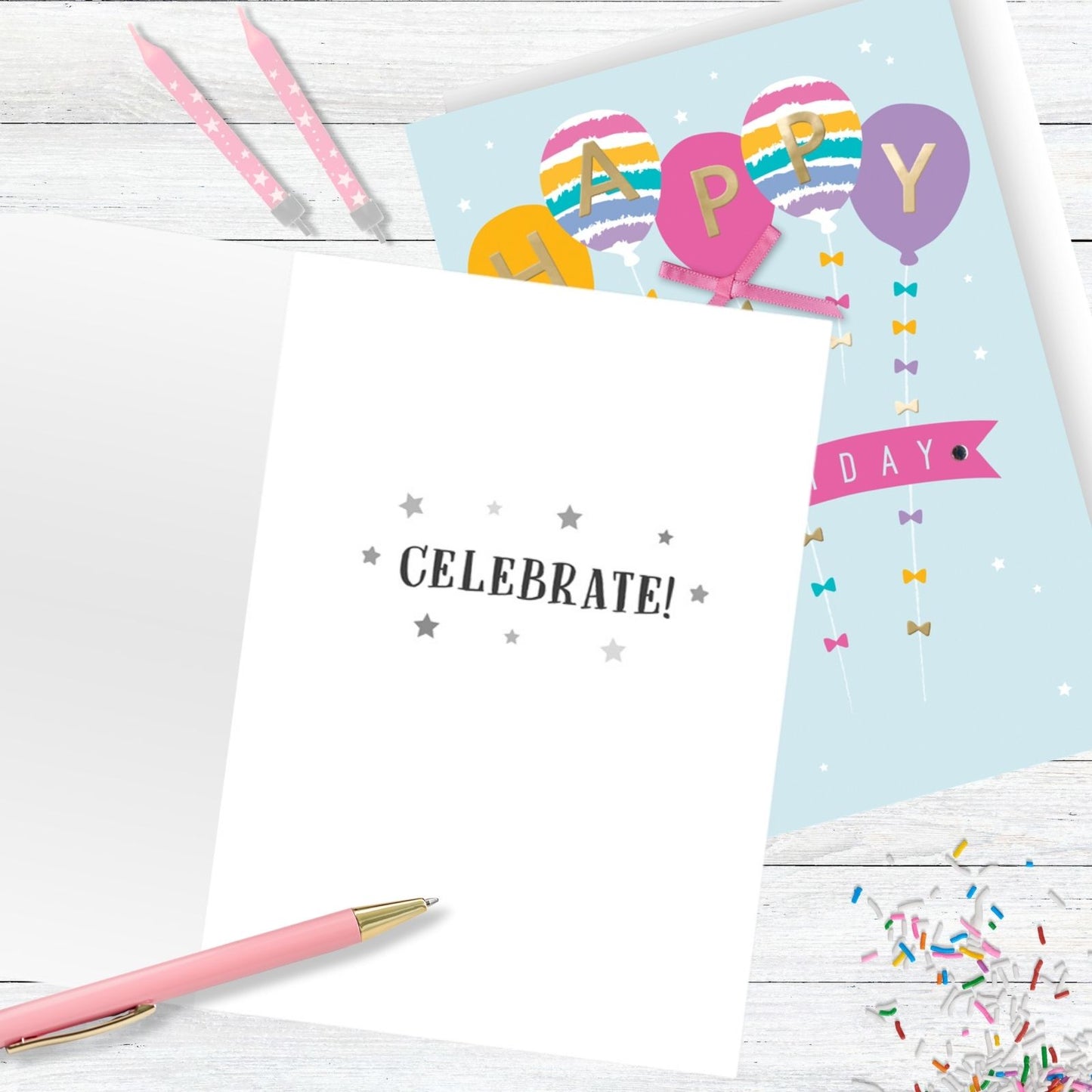 Hand-Finished HAPPY Birthday Greeting Card Embellished Balloons For Her
