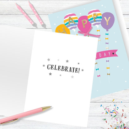 Hand-Finished HAPPY Birthday Greeting Card Embellished Balloons For Her