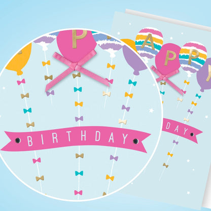 Hand-Finished HAPPY Birthday Greeting Card Embellished Balloons For Her