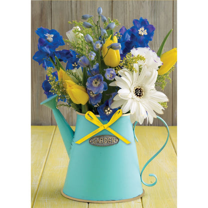 Hand-Finished Greeting Card Garden Flowers Watering Can Blank For Any Occasion