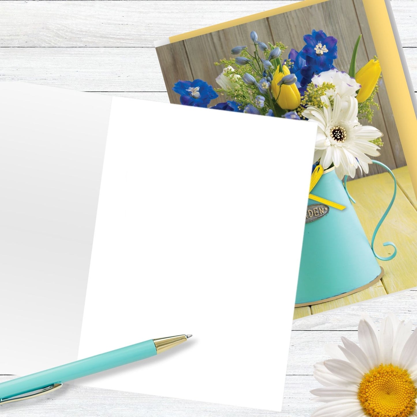 Hand-Finished Greeting Card Garden Flowers Watering Can Blank For Any Occasion