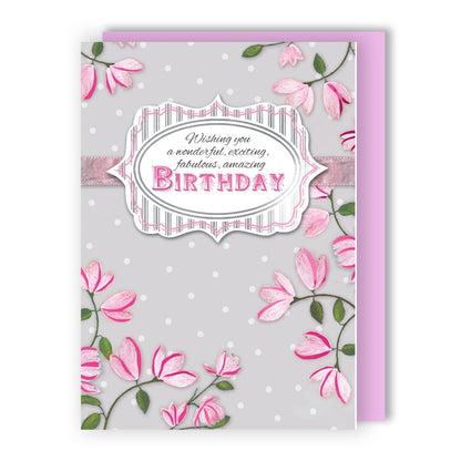Hand-Finished Birthday Greeting Card Amazing Fabulous Embellished Floral For Her
