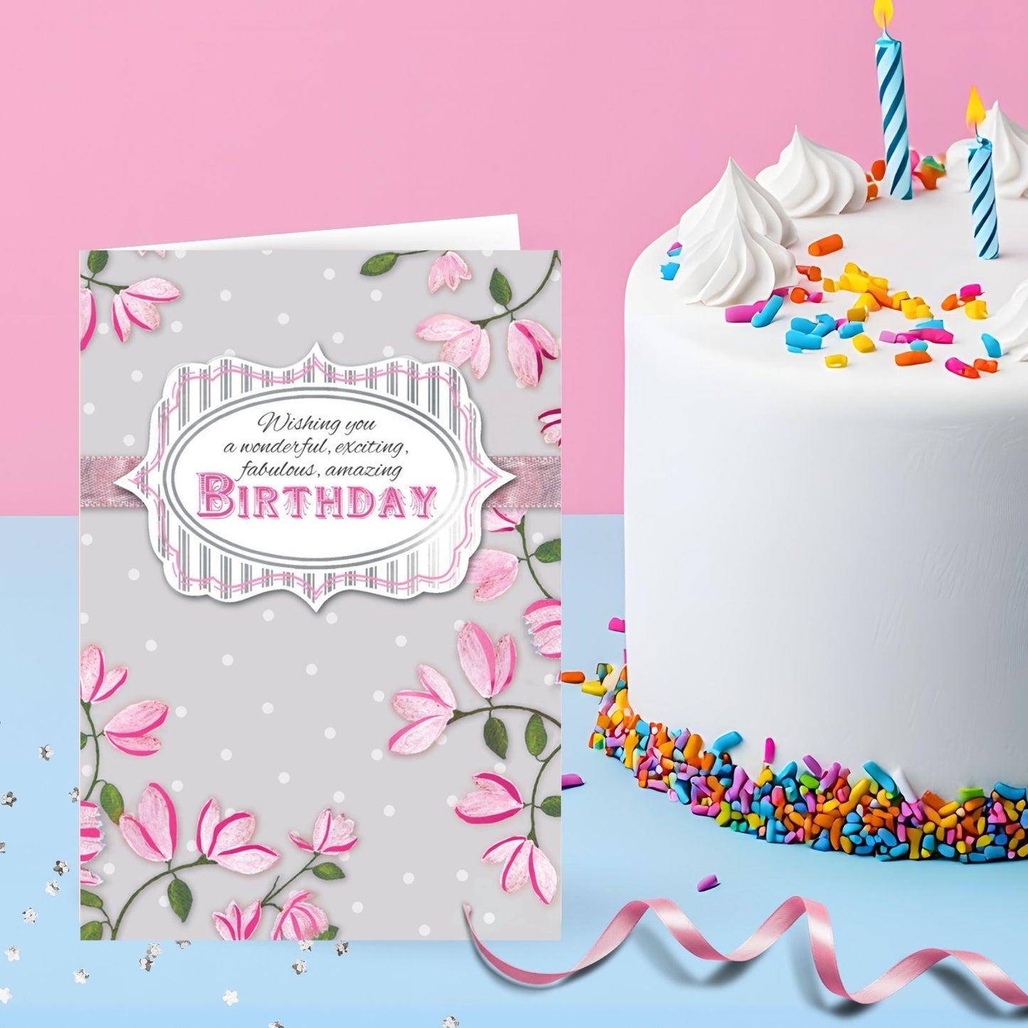 Hand-Finished Birthday Greeting Card Amazing Fabulous Embellished Floral For Her