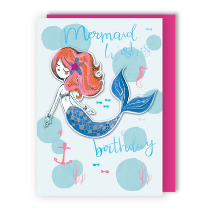 Hand-Finished Mermaid Wishes Birthday Greeting Card Embellished Card For Her