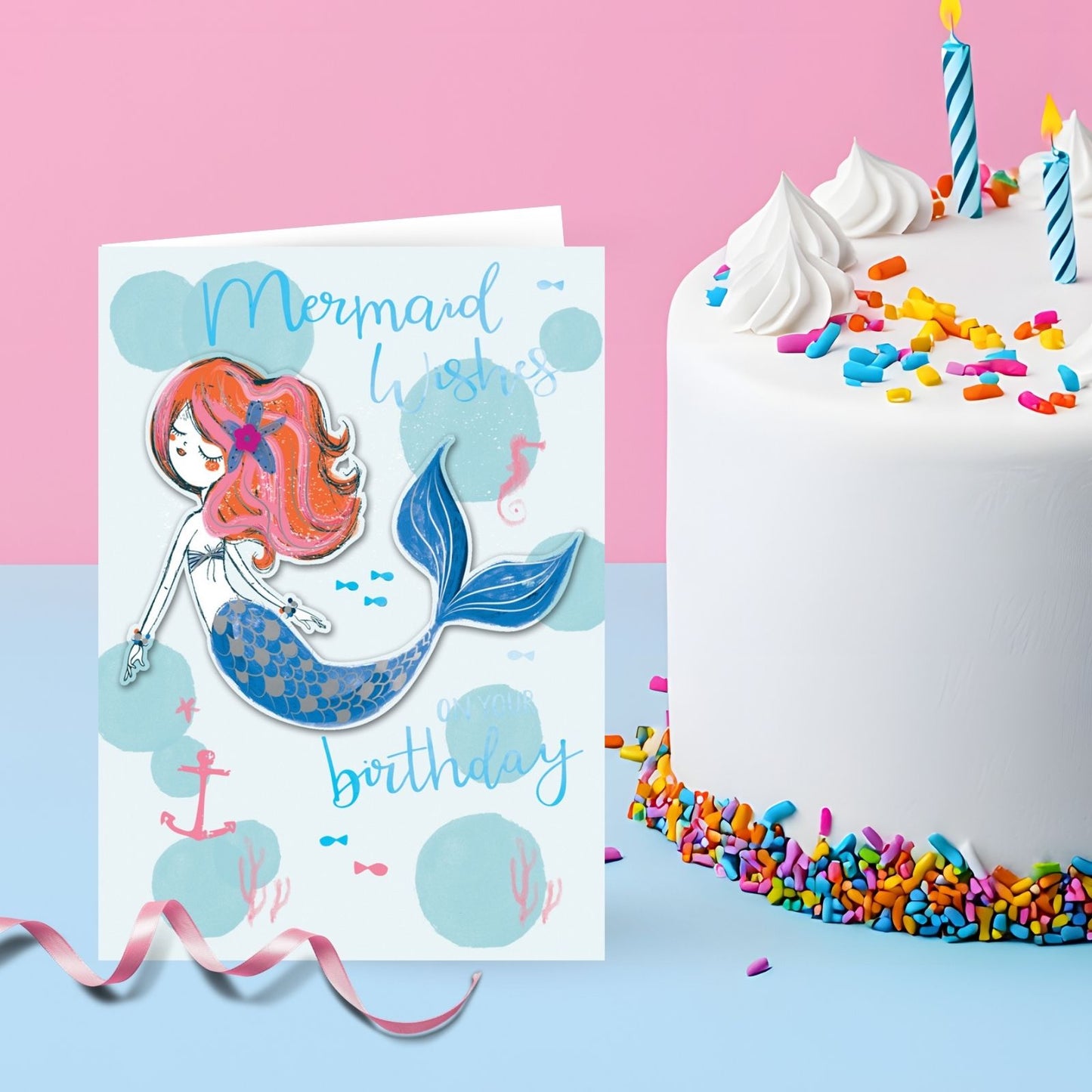 Hand-Finished Mermaid Wishes Birthday Greeting Card Embellished Card For Her