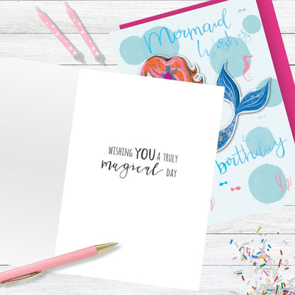 Hand-Finished Mermaid Wishes Birthday Greeting Card Embellished Card For Her
