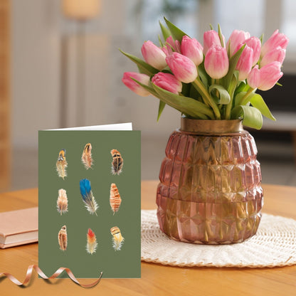 Hand-Finished Greeting Card Embellished Foiled Feathers Blank For Any Occasion