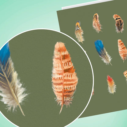 Hand-Finished Greeting Card Embellished Foiled Feathers Blank For Any Occasion