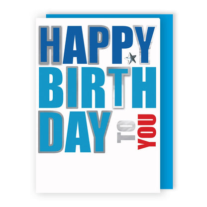 Hand-Finished Happy Birthday Greeting Card Simple Blue Embellished For Him