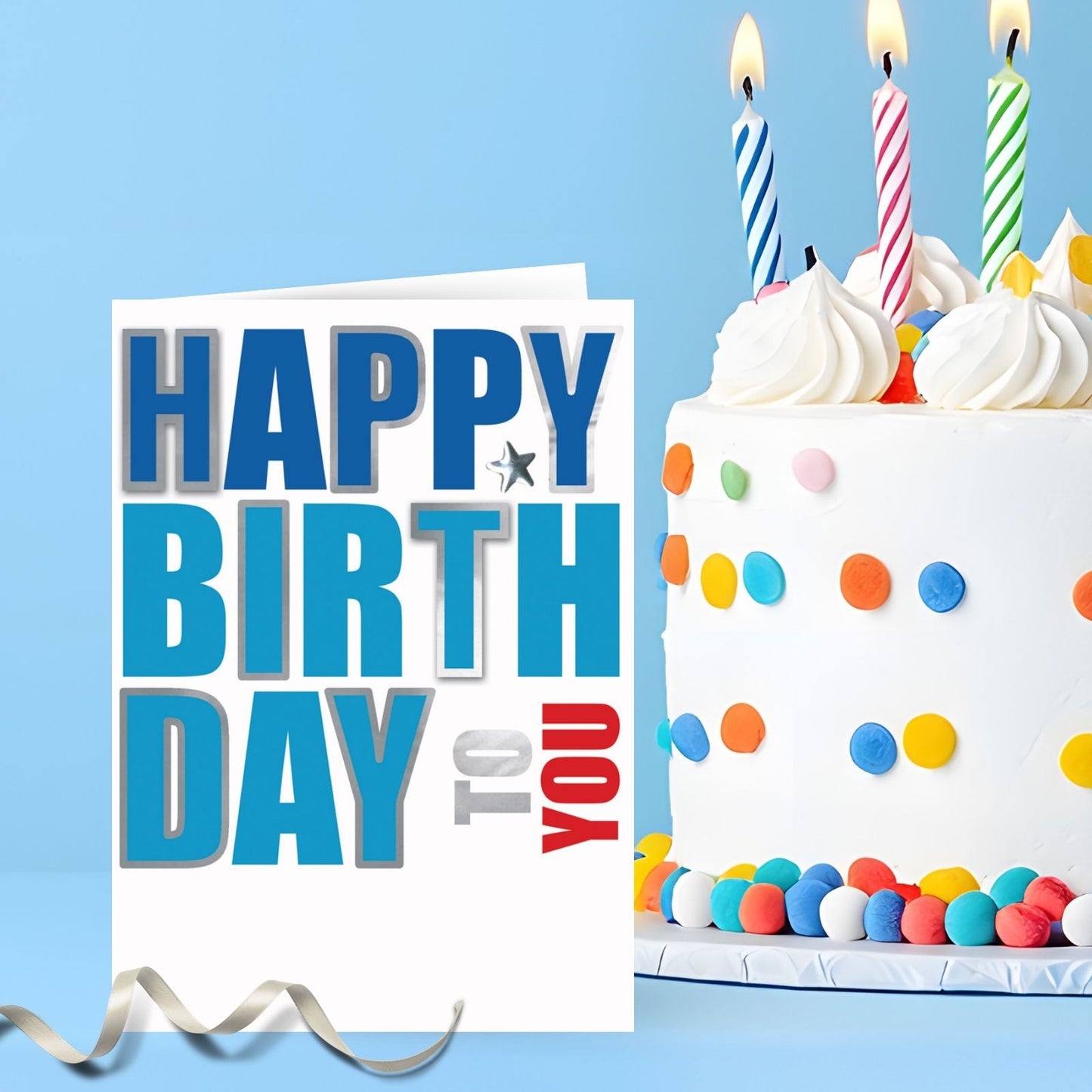 Hand-Finished Happy Birthday Greeting Card Simple Blue Embellished For Him