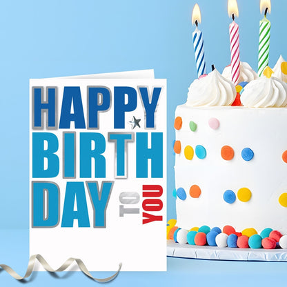 Hand-Finished Happy Birthday Greeting Card Simple Blue Embellished For Him