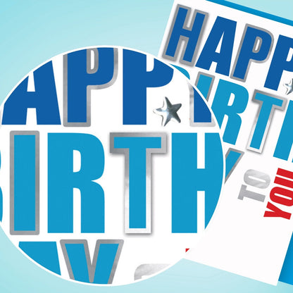 Hand-Finished Happy Birthday Greeting Card Simple Blue Embellished For Him