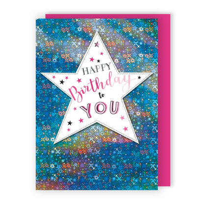 Hand-Finished Happy Birthday Card Sparkling Embellished Foiled Star For Her